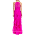 Organza Ruffle Saia Halter Evening Gown